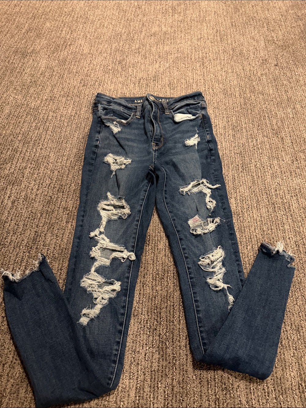 American Eagle Outfitters Dark Blue Distressed Skinny Jeans for Women